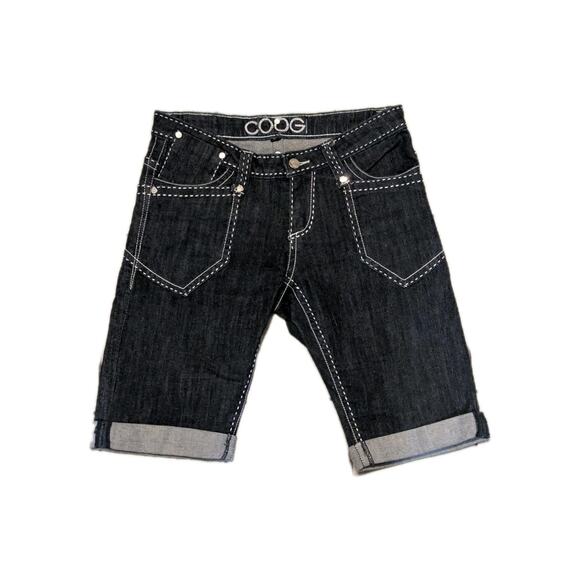 Coogi Y2K Denim Shorts Size 7/8 Dark Wash Heavy Contrast Baggy Streetwear - Picture 1 of 7